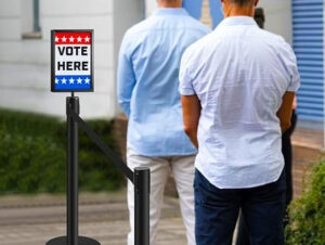 Belt Stanchion And Sign At Polling Place