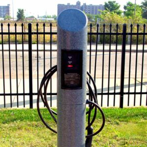 Electric Vehicle Bollard Charging Station In Use